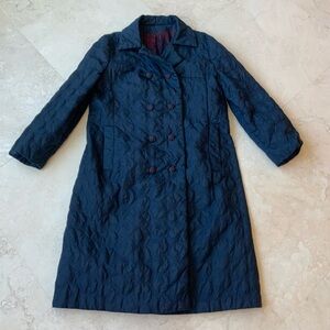 Women's Elegant Navy Quilted Double-Breasted Coat SZ 10